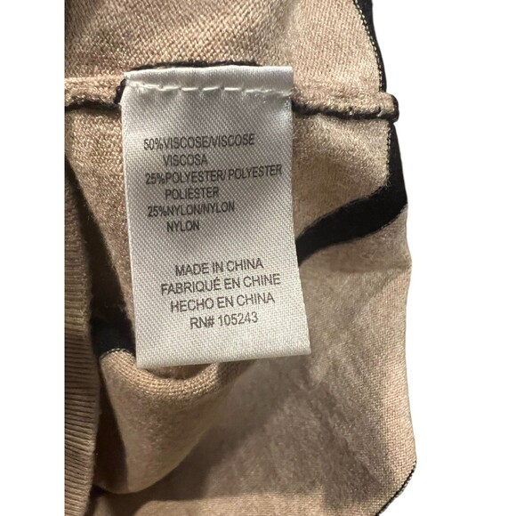 Bobeau Tan Black Striped V-Neck Hi-Low Sweater M - Picture 15 of 16